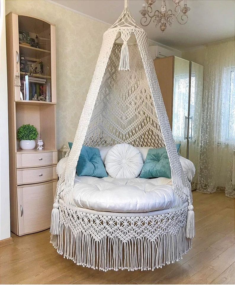 Macrame Swing For Adults In White 40 inches - Leechoo